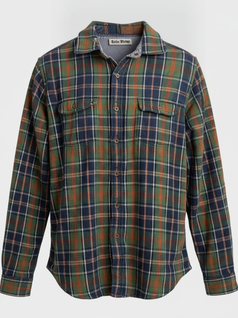 Tailor Vintage Green & Blue Plaid Button-Down Shirt reversible denim Grunge